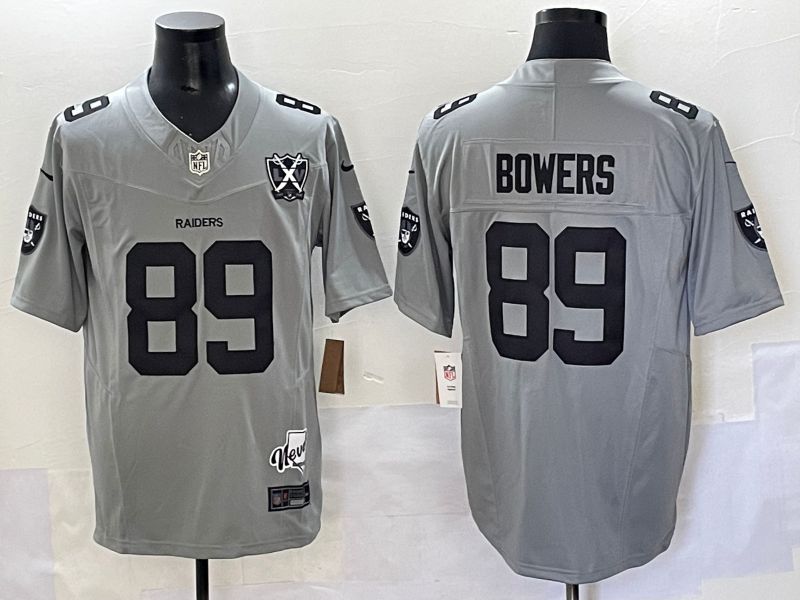 Men 2025 Oakland Raiders #89 Bowers Grey Throwback Three generations Nike Limited NFL Jersey style 1